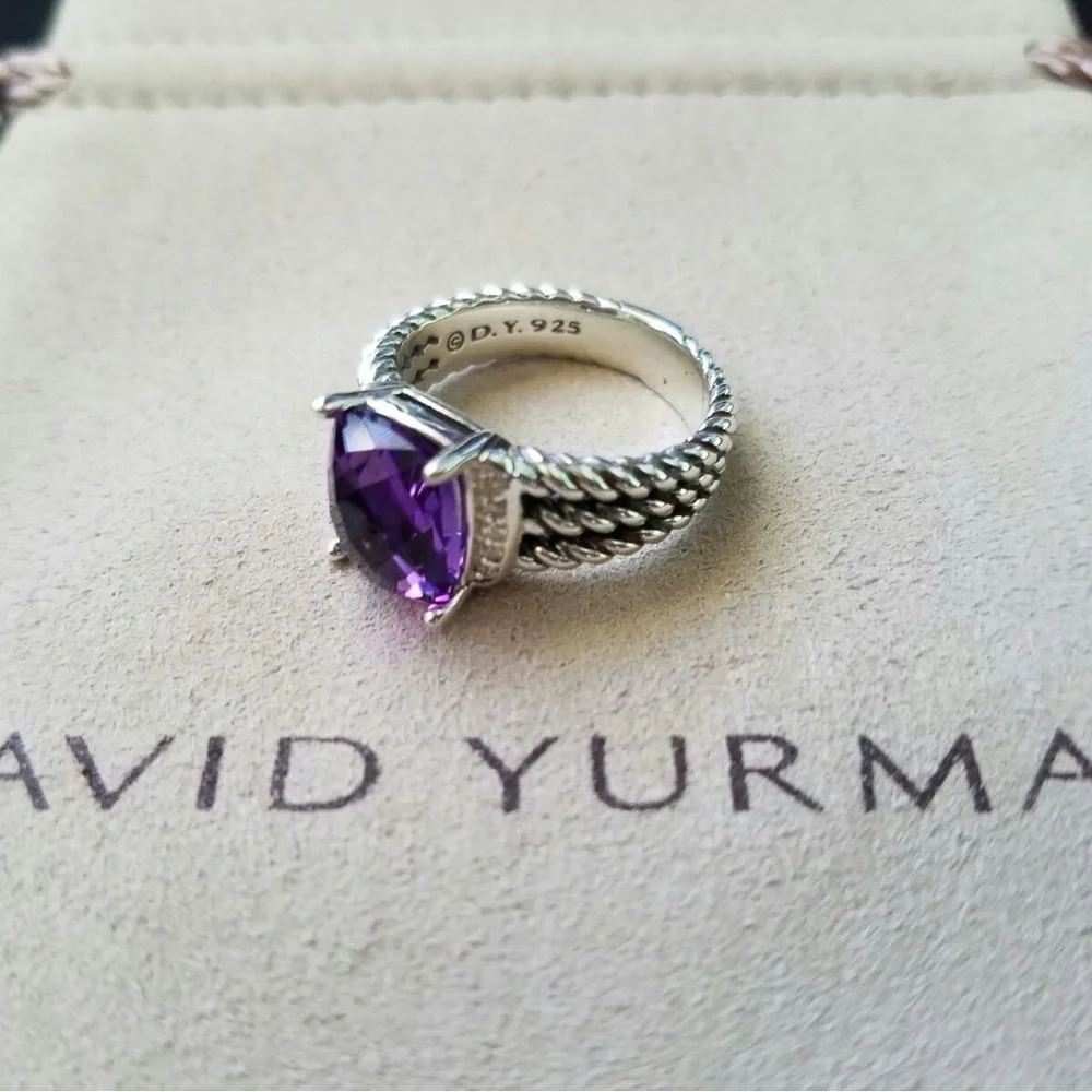 David Yurman Petite Wheaton Ring with Amethyst and white Diamonds - Picture 4 of 5